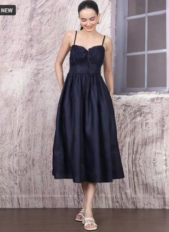 SHEIN Spaghetti Strap Front Tie-Up Midi Fit & Flare Dress
