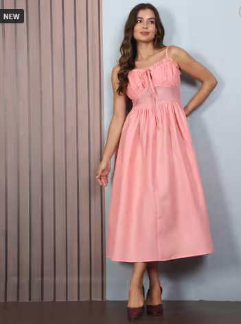 SHEIN Spaghetti Strap Front Tie-Up Midi Fit & Flare Dress