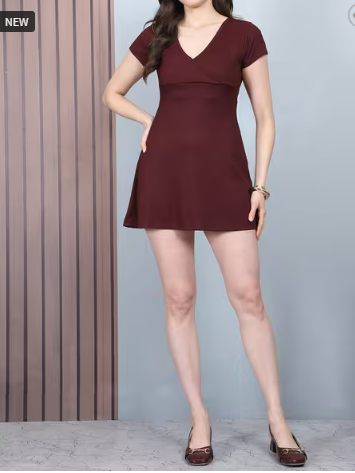 SHEIN Short Sleeve Mock Wrap Detail Ribbed Mini A-Line Dress