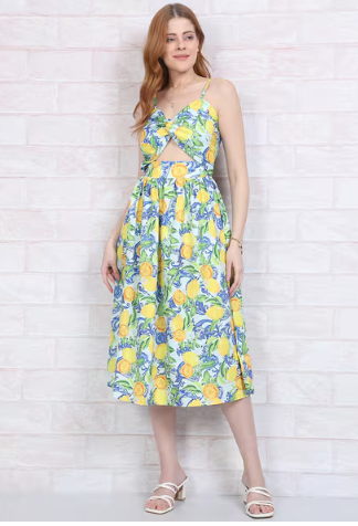 SHEIN Spaghetti Strap Graphic Print A-line Midi Dress