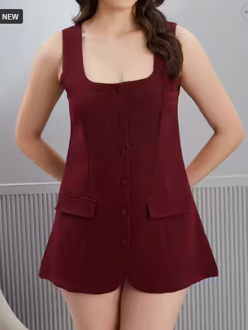 SHEIN Sleeveless Square Neck Panelled Mini A-line Dress