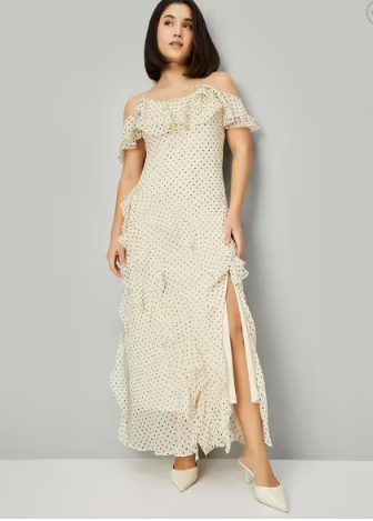MAX Women Polka Dots Ruffles Dress