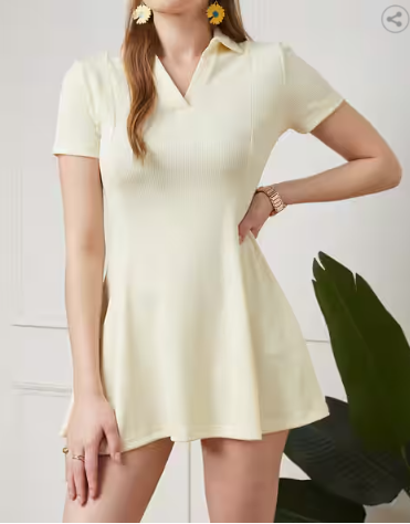 SHEIN Short Sleeve Ribbed Panelled Mini Skater Dress